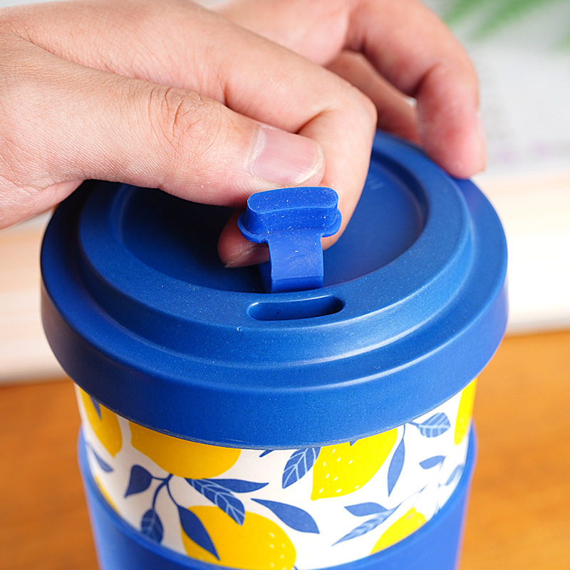 470ML竹纤维水杯北欧风带盖竹纤维随手咖啡杯男女学生水杯ins