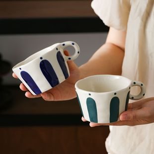 手绘陶瓷水杯好看 日式 马克杯家用办公室牛奶早餐杯女生咖啡杯子
