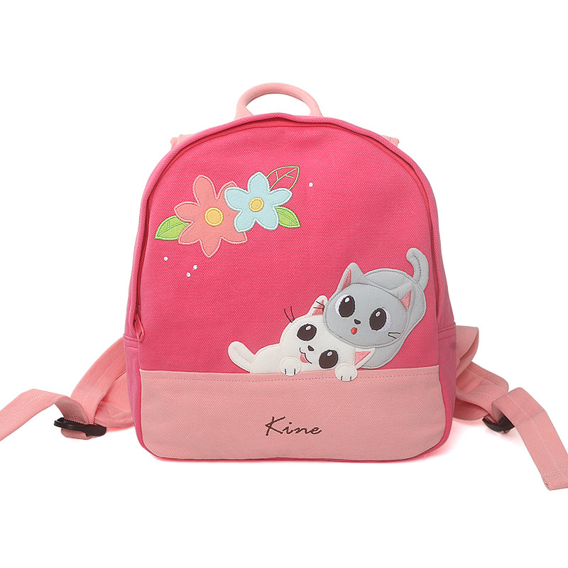 Kine猫 花朵猫小双肩背包撞色立体卡通可爱女帆布幼儿园儿童书包