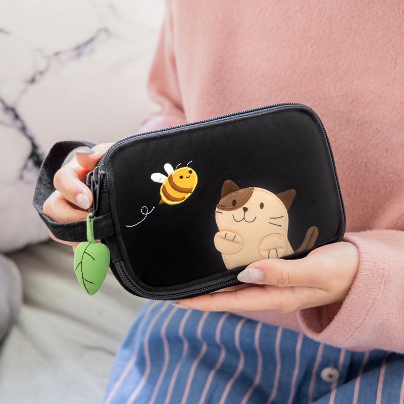 kine猫棉布卡通三层拉链手机包
