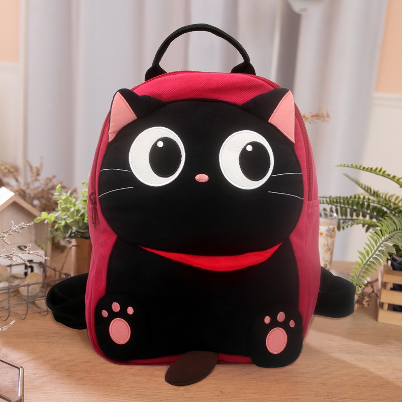 Kine猫 围巾黑猫可爱儿童双肩包卡通帆布幼儿园学生背包书包手提