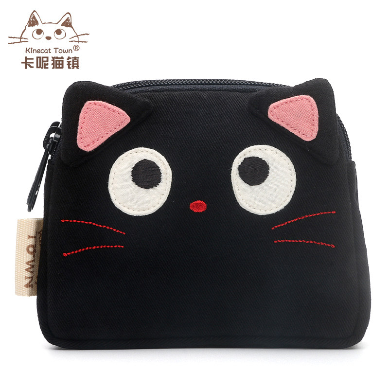 kine猫可爱卡通纯棉日系零钱包硬币包卡包口红包女双层口袋小包包