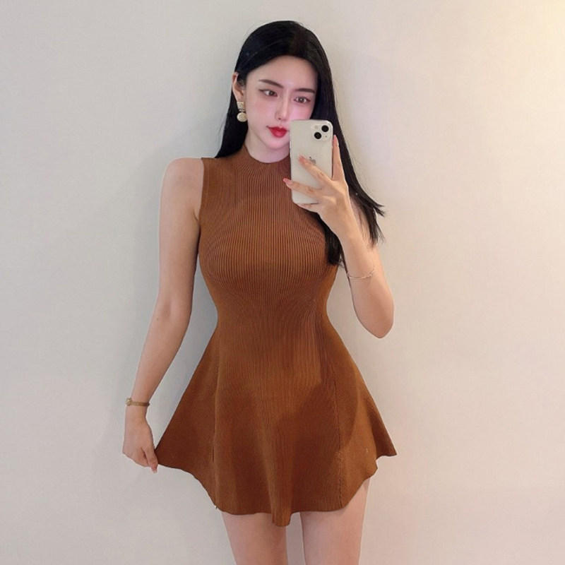 韩国东大门新款气质修身显瘦性感收腰显身材针织收腰无袖连衣裙女