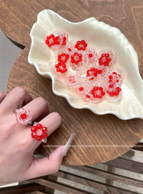 不掉色纯手工复古串珠水晶戒指
