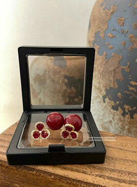安哥拉红S925银针四叶草带钻耳环