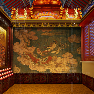 敦煌壁画墙纸国潮飞天仕女伎乐祥云佛堂壁纸汉服拍摄背景定制壁布