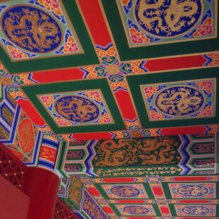 藏式 墙纸无缝房梁吊顶佛堂寺庙横梁壁纸皇宫饭店佛堂彩旗彩绘壁画