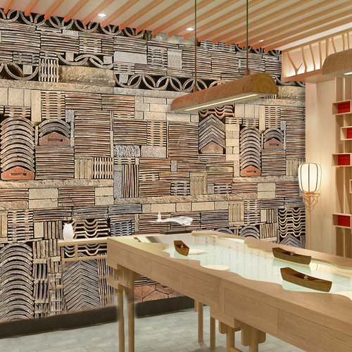 3d立体艺术瓦片背景墙布饭店壁纸