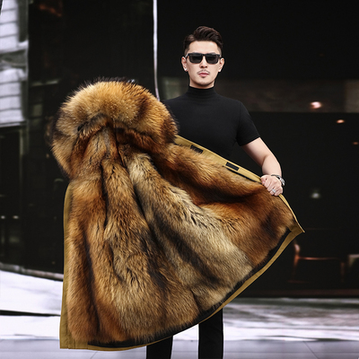 派克服男款棉衣中长款可拆卸内胆加厚貂皮毛一体棉袄冬季皮草外套