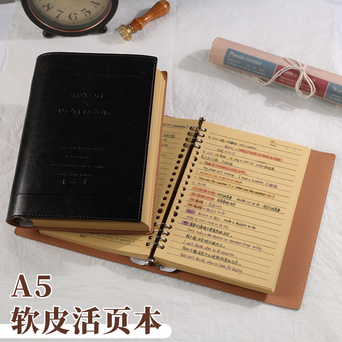 复古活页牛皮纸加厚大容量记事本图片