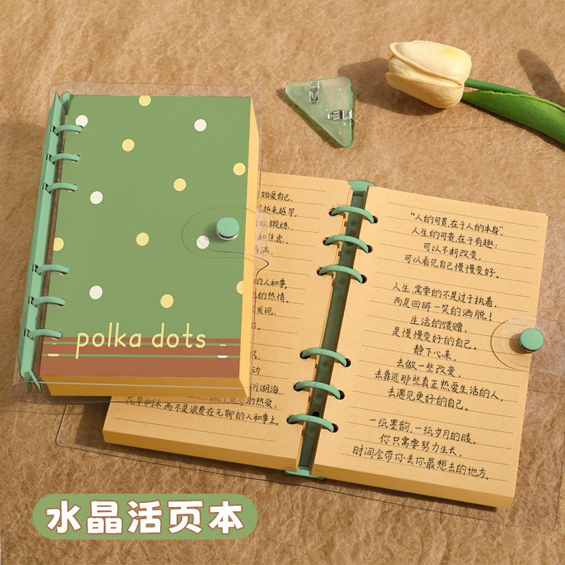 A6波点牛皮纸活页笔记本本子办公记事本空白手账本简约可拆卸横线活页本学生复古加厚便携式商务随身方格本子图片