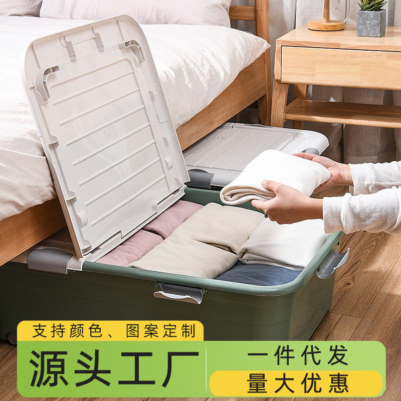 家用扁平衣服床底收纳盒 带轮抽屉床下储物箱整理箱收纳神器批发