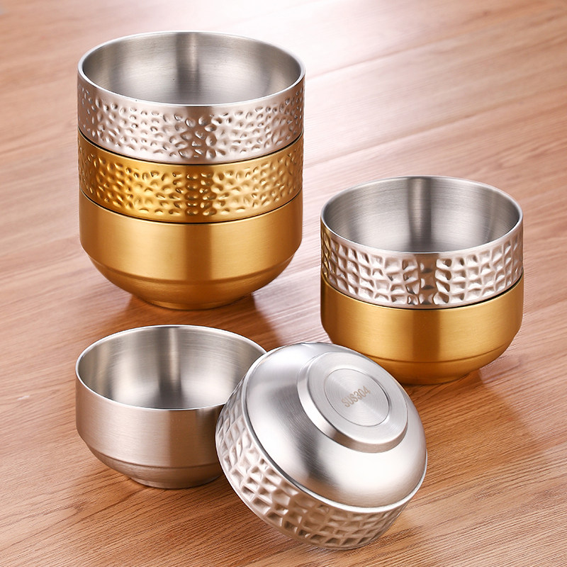 创意锤纹304不锈钢碗双层隔热防烫儿童成人饭碗家用餐厅食堂汤碗,餐饮具,碗,淘宝优惠券,粉丝福利购,淘宝优惠卷