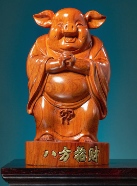花梨木雕刻猪摆件实木生肖猪动物家居客厅桌面装饰开业红木工艺品