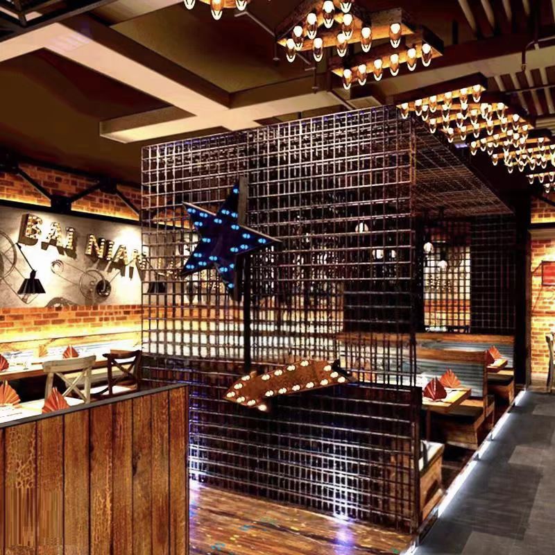 个性网红钢筋立体铁艺屏风隔断墙工业风餐厅酒吧办公室镂空装饰墙