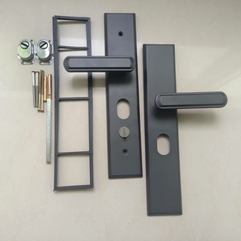 防盗锁门把手机械锁拉手通用型黑色面板铁执手进户门锁具家用锁把,基础建材,机械门锁,淘宝优惠券,粉丝福利购,淘宝优惠卷