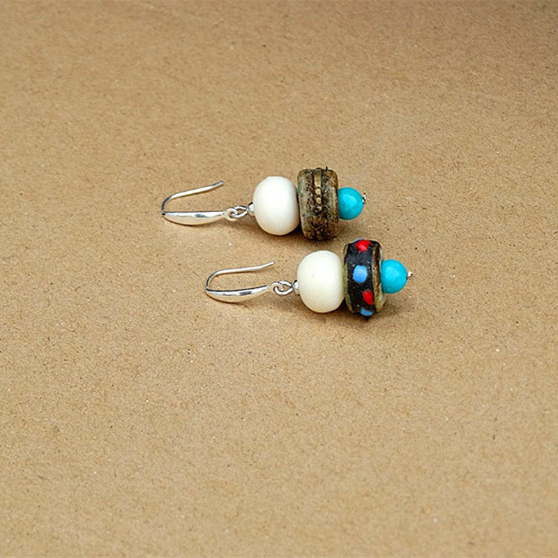 新款原创民族风藏式耳坠男款藏族牦牛骨耳环纯银男女通用个性耳饰