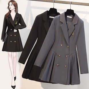 胖mm气质遮肉显瘦网红炸街西装 300斤特大码 新款 秋季 连衣裙潮 女装