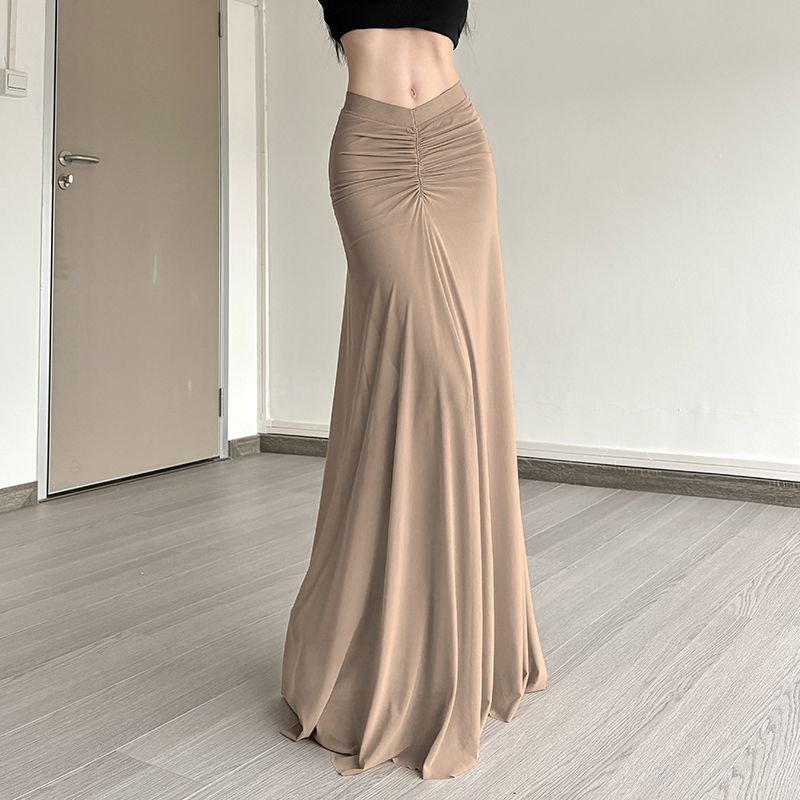 300斤气质褶皱修身显瘦半身裙高腰2025鱼尾新款半身裙长款垂坠感