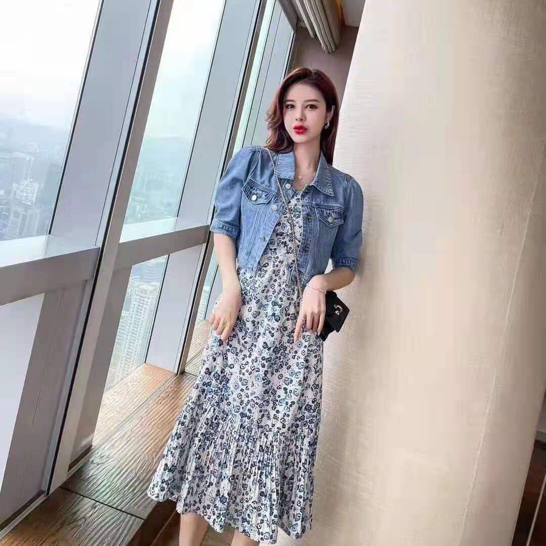清仓捡漏连衣裙女牛仔外套吊带碎花裙两件套高腰显瘦中长裙子套装