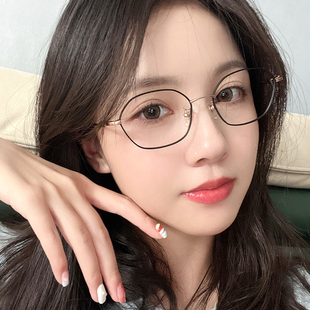 高品质纯钛近视眼镜女可配高度数散光超轻多边形红色眼镜框架1199