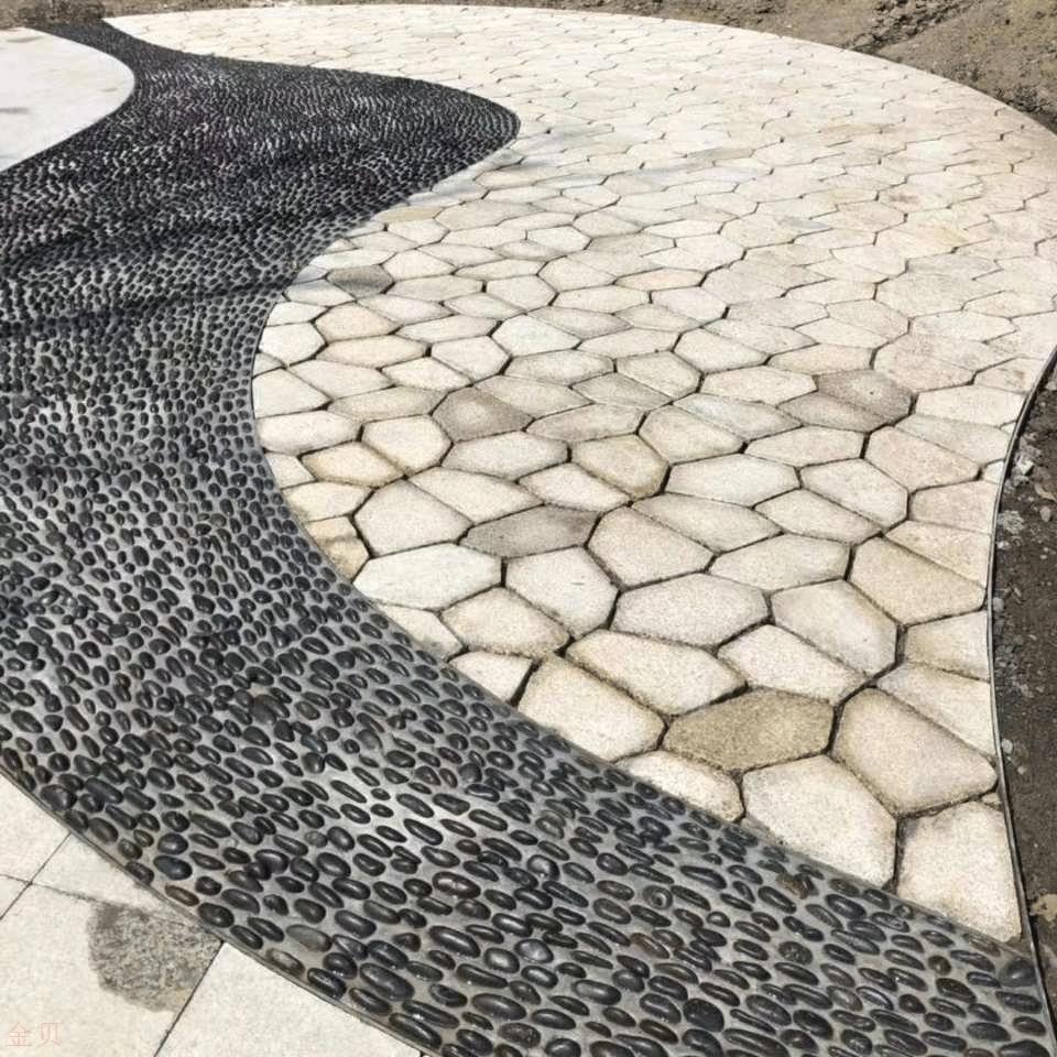 麻石冰裂纹花岗岩碎拼石户外庭院公园铺路麻石乱拼芝麻灰石材