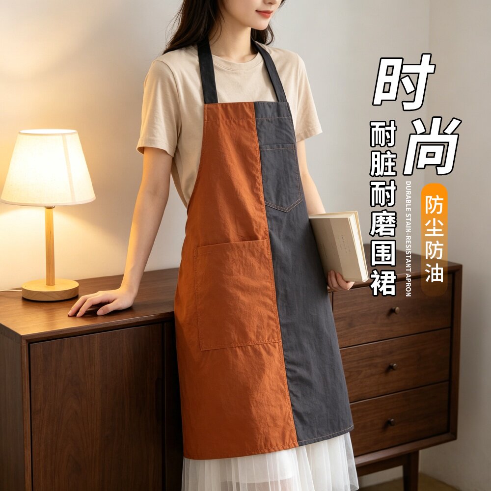 撞色挂脖防泼水透气工作服围裙