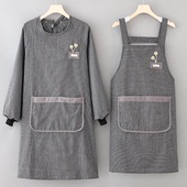 新款 女士棉布围腰餐饮防尘长袖 耐磨工作服家用厨房罩衣包衣围裙