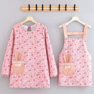 25年新款 碎花罩衣耐脏防水防油做饭围裙小个子干活工作服成人 时尚
