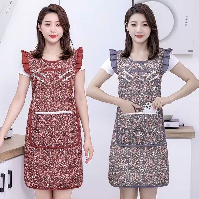 复古国风好看盘扣帆布围裙家用厨房做饭洋气旗袍式女围腰坎肩耐脏
