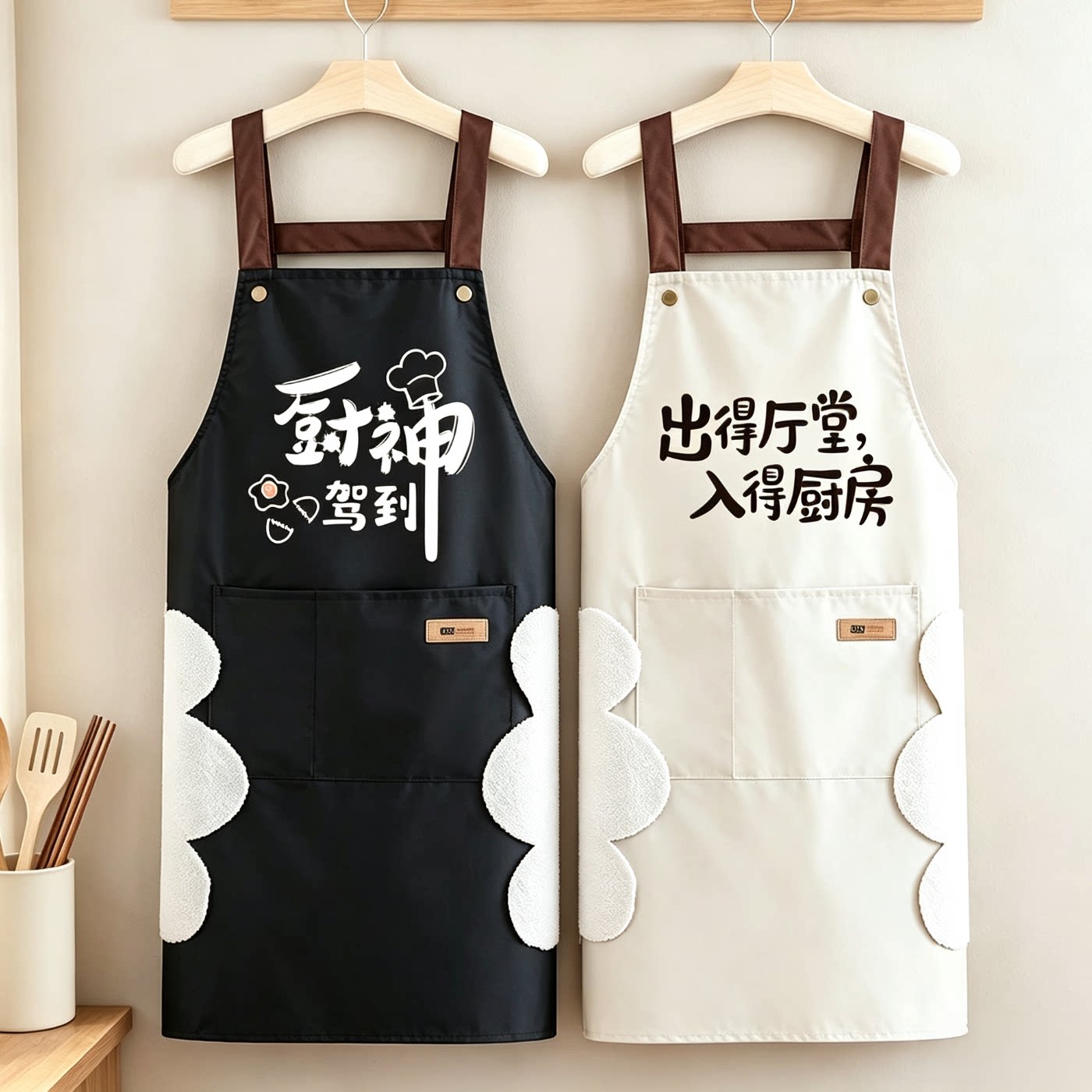 防水防油定制背带围裙擦手工作服图片