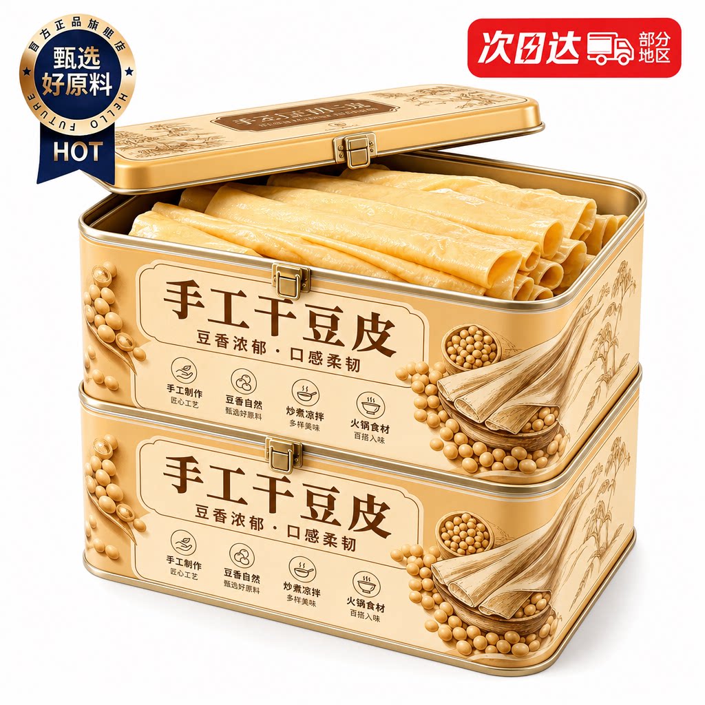 山姆达云南纯手工干豆皮头层干货豆筋无盐粒油豆皮千张火锅凉拌菜