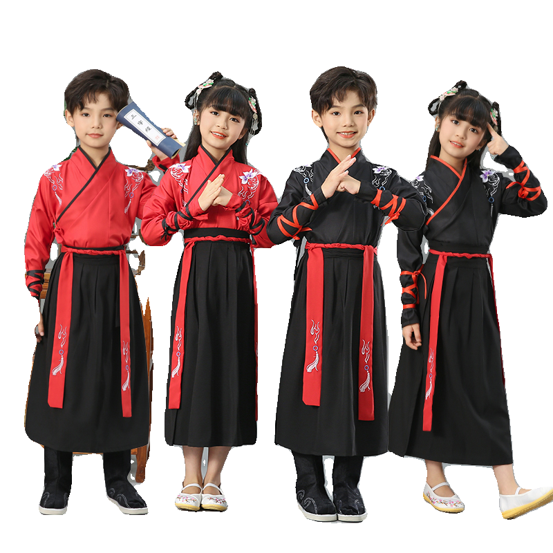 儿童古装汉服国学服女童男童国学服装开学礼书童三字经朗诵演出服