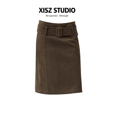 美式覆古腰带半身裙女早