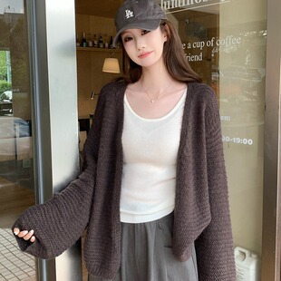 针织开衫毛衣女早秋新款大码胖mm显瘦宽松法式高级感外穿披肩外套