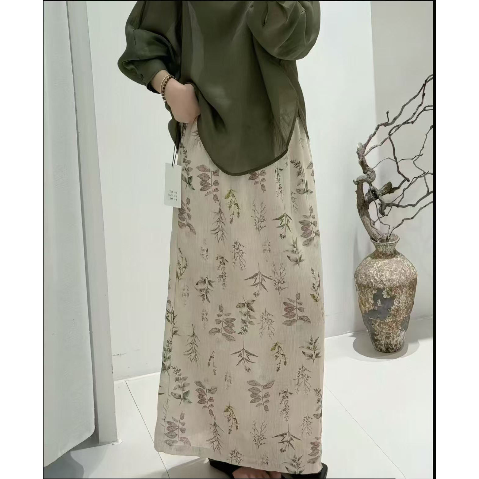 【两个裙长+口袋】亚麻印花半身半身裙