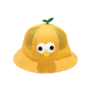 儿童防晒帽薄款网眼渔夫帽男女宝宝透气遮阳帽子幼儿园定制小黄帽