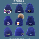 克莱因蓝儿童帽子秋冬季 套头帽男女童保暖毛线帽宝宝护耳针织帽潮
