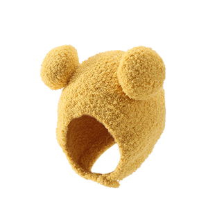 婴儿帽子秋冬款宝宝可爱超萌毛球护耳帽女宝加厚包头帽男宝毛绒帽