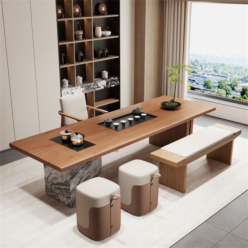 2025新款实木岩板茶桌椅组合