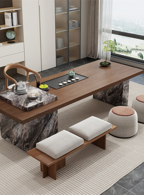 实木茶桌椅组合岛台家用办公室大板茶台轻奢现代简约2026新款高端