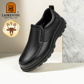 头层牛皮休闲轻便聚氨酯厚底中年爸爸鞋 老人头皮鞋 男2025春秋新款