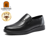 老人头休闲皮鞋 男父亲2025一脚蹬商务真皮防滑中老年男鞋 软底软面