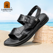 男软底防滑两穿拖鞋 男士 沙滩鞋 老人头真皮凉鞋 户外开车2025夏季