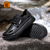 老人头男鞋 户外防滑软底耐磨休闲皮凉鞋 2025夏季 镂空透气男洞洞鞋