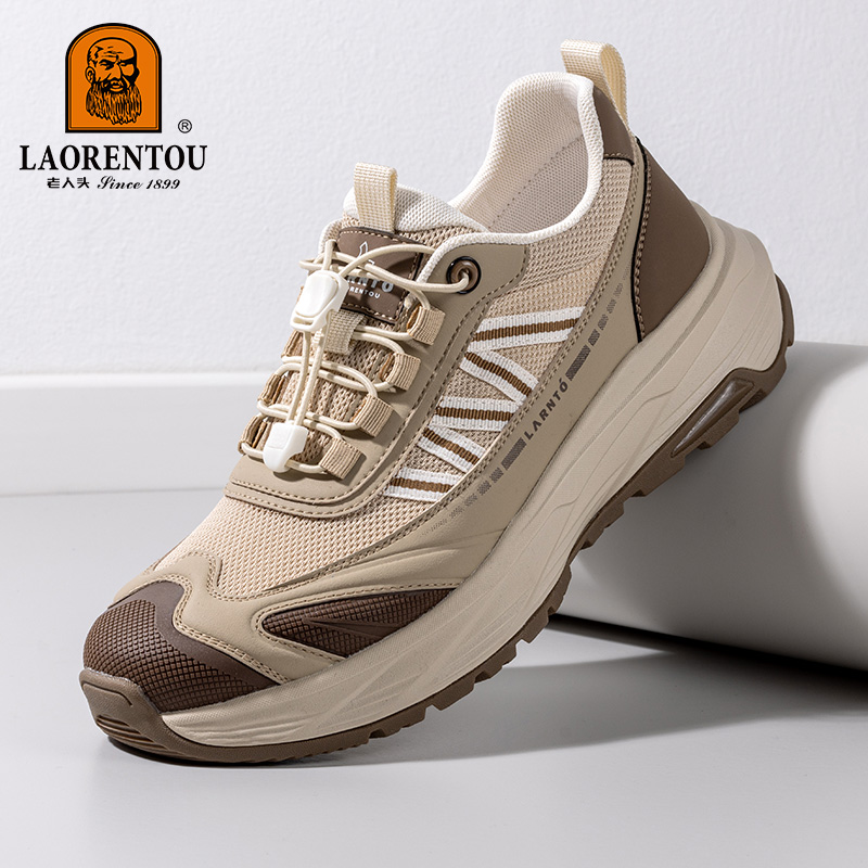老人头男鞋2025夏季新款时尚简约户外运动网面透气圆头男休闲鞋