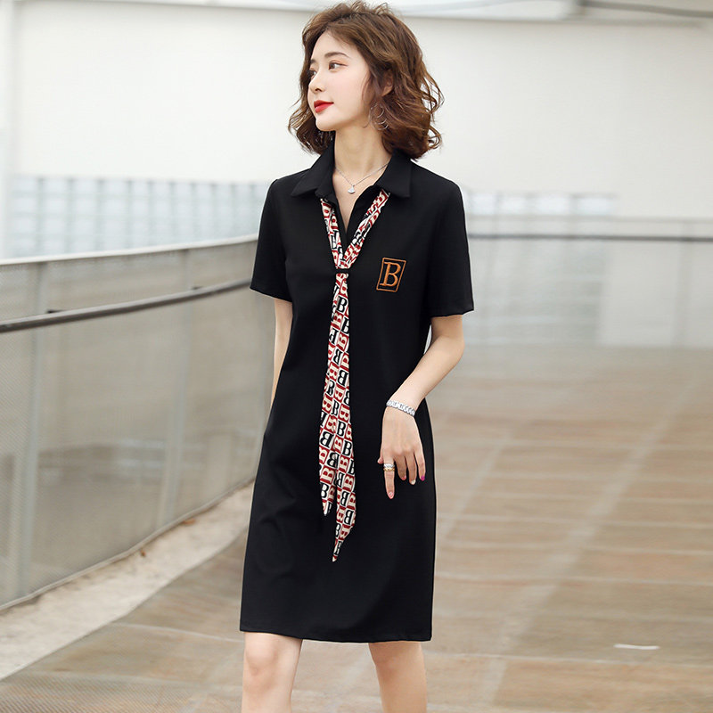 小蜜蜂网纱裙子2020夏季新款女装韩版圆领宽松显瘦短袖t恤连衣裙