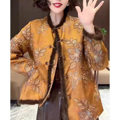 复古提花盘扣棉服女中式国风夹棉外套保暖毛边2025年冬装新款女