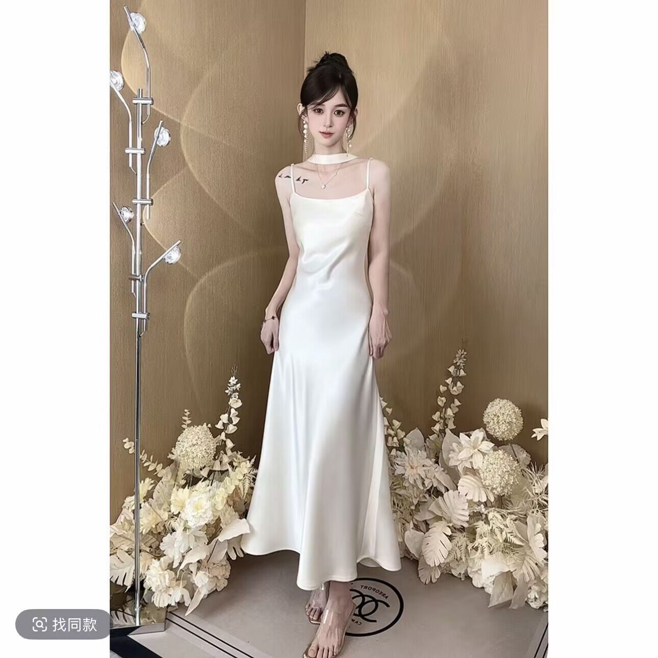 醋酸法式高级感丝滑缎面连衣裙女夏度假风收腰显瘦气质吊带长裙子