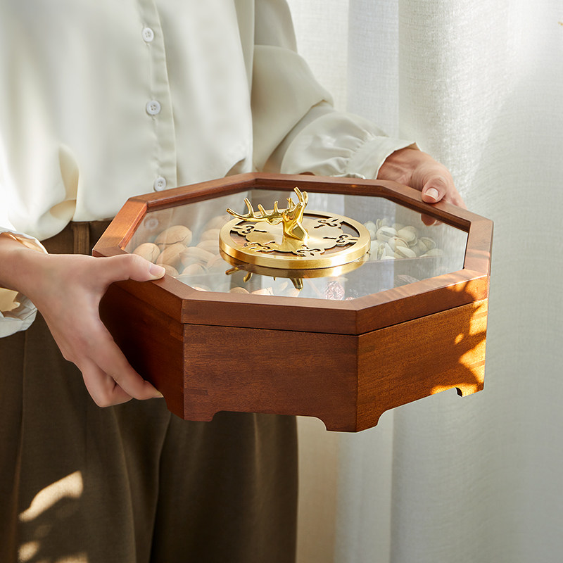 现代实木糖果干果盒轻奢家用客厅茶几瓜子零食盘多层分格收纳密封